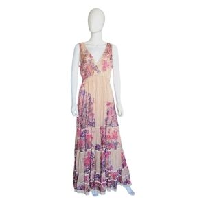 HEMANT & NANDITA | Leah Floral Tiered Maxi Dress | Resort Boho | Size L